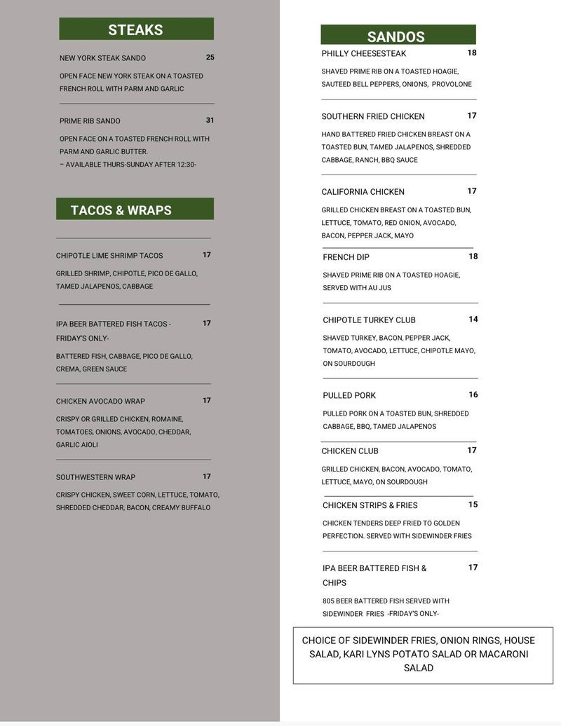 Menu Orchard Bar & Grill Chowchilla, CA